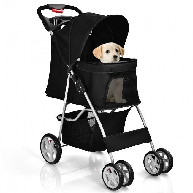 Foldable 4-Wheel Pet Stroller with Storage Basket Foldable 4-Wheel Pet Stroller with Storage Basket